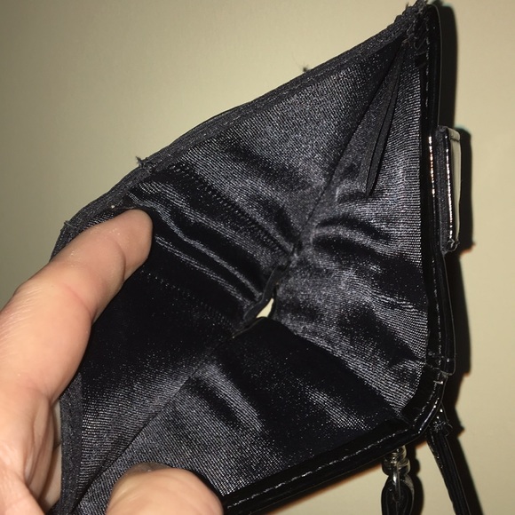 Shiny black sexy zipper sleek snap secure wristlet phone mini fun little bag new - Picture 13 of 15